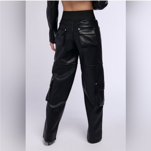 AKIRA Sleek Black Cargo Trousers - Picture 2 of 4